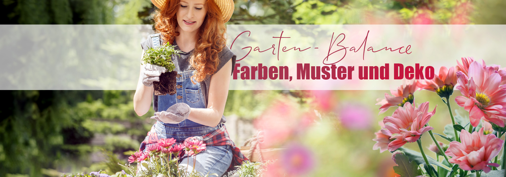 Frau pflanzt blumen im Garten, die Farblich aufeinander abgestimmt sind.